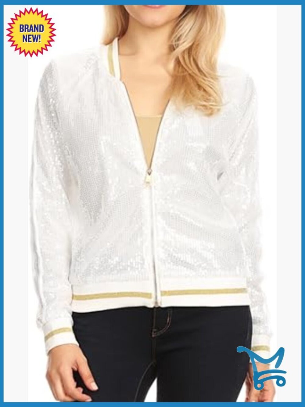 Long Sleeve Front Zip Track Stripe Sequin Bomber Jacket
